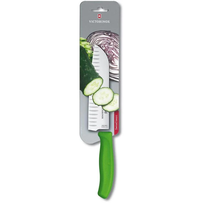 Victorinox Santokumesser Swiss Classic 6852617L4B, 17cm Klinge, Edelstahl, Mit Kullenschliff, Grün 5 Victorinox Santokumesser Swiss Classic 6852617L4B, 17cm Klinge, Edelstahl, Mit Kullenschliff, Grün – Bild 3